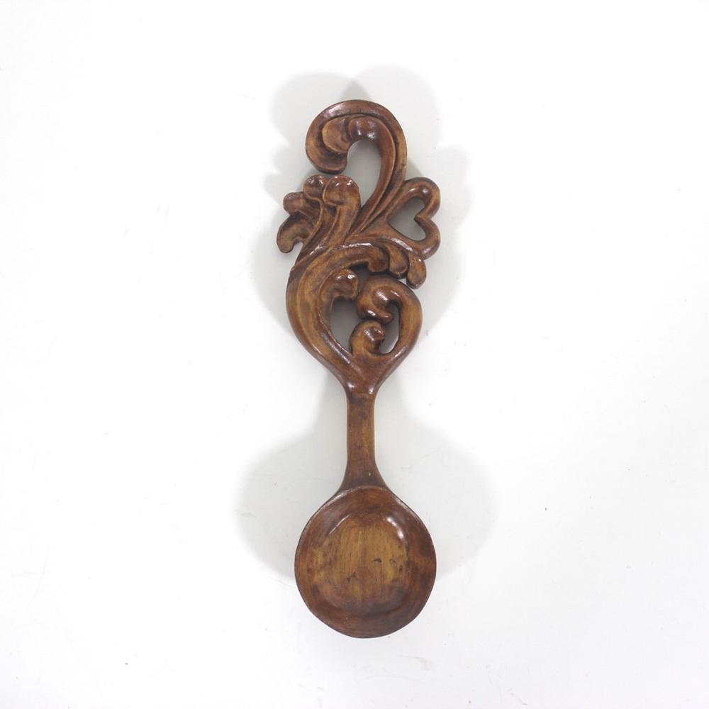 Hand Carved Wood Spoon Folk Art Treen Welsh Love Spoon